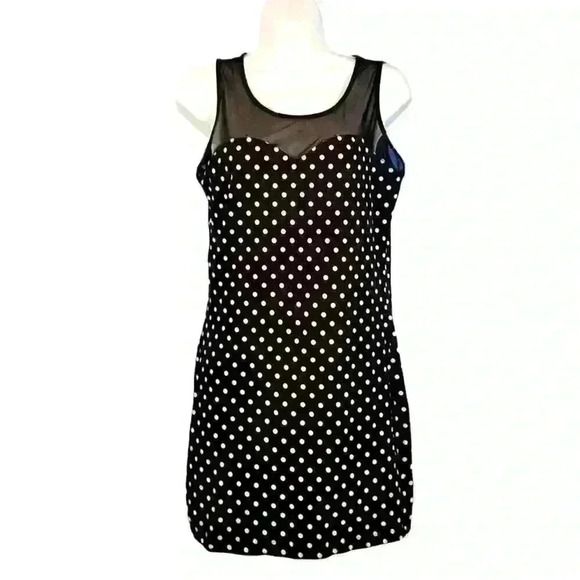 CHARLOTTE RUSSE Womans BLACK FITTED Dress Polka Dot Lightweight STRETCH size Lg - Picture 3 of 5